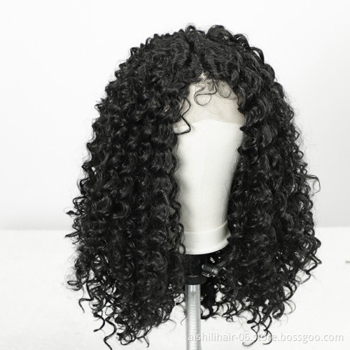 wholesale  black long deep wave lace frontal wig with baby hair  heat resistant synthetic hair wigs for black women